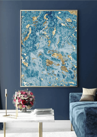 Blue and Gold Marble Abstract Print