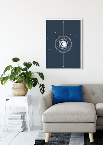 Navy Moon Burst Poster